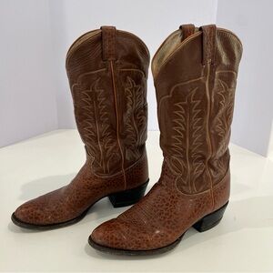 Tony Lama Brown Leather Cowboy Boots with Western Style Stitching | Mens 9